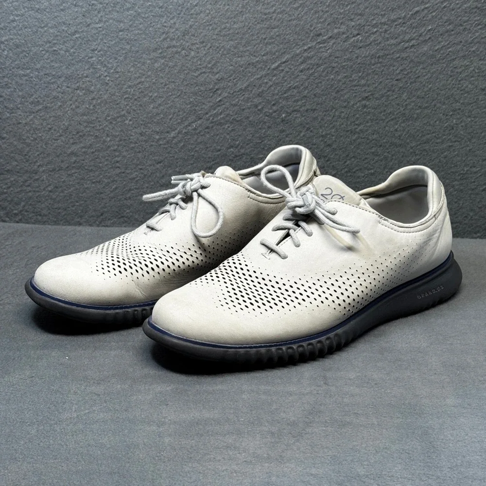 Cole Haan 2.ZeroGrand Laser Wingtip‎ Oxford Gray Leather Shoes Mens 9 C26035